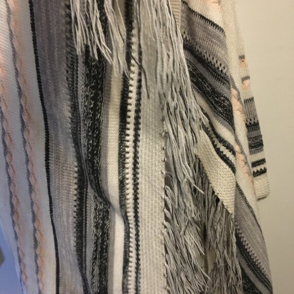 Neutral Cream, Grey, Black and Pink Arizonian Bohemian Tasseled Shawl - Picture 5 of 13